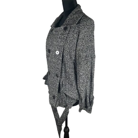 Free People Slouchy Boho Coat Utility Moto Jacket Marled Black Belted Size Small - Picture 6 of 9